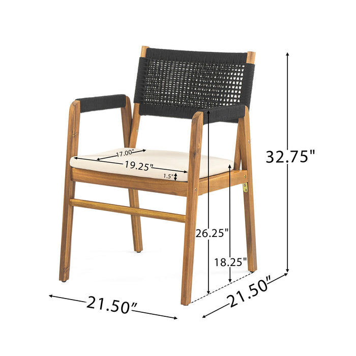 Outdoor 3 Pieces Acacia Wood Dining Set With Cushions