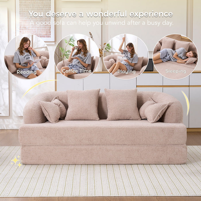 Foldable Sofa Bed, Boneless Couch Convertible Sleeper With 4 Pillows