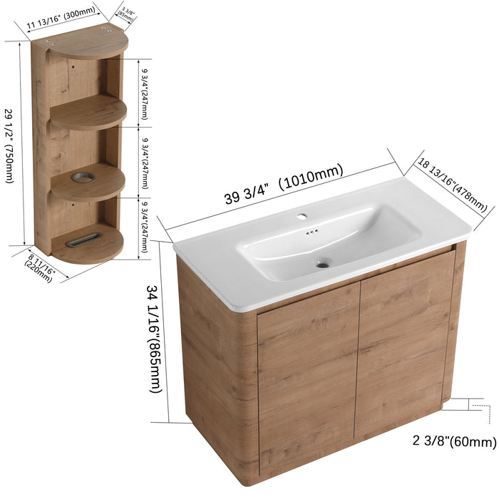 Freestanding Bathroom Vanity With Sink, 2 Soft Close Doors & Storage Rack