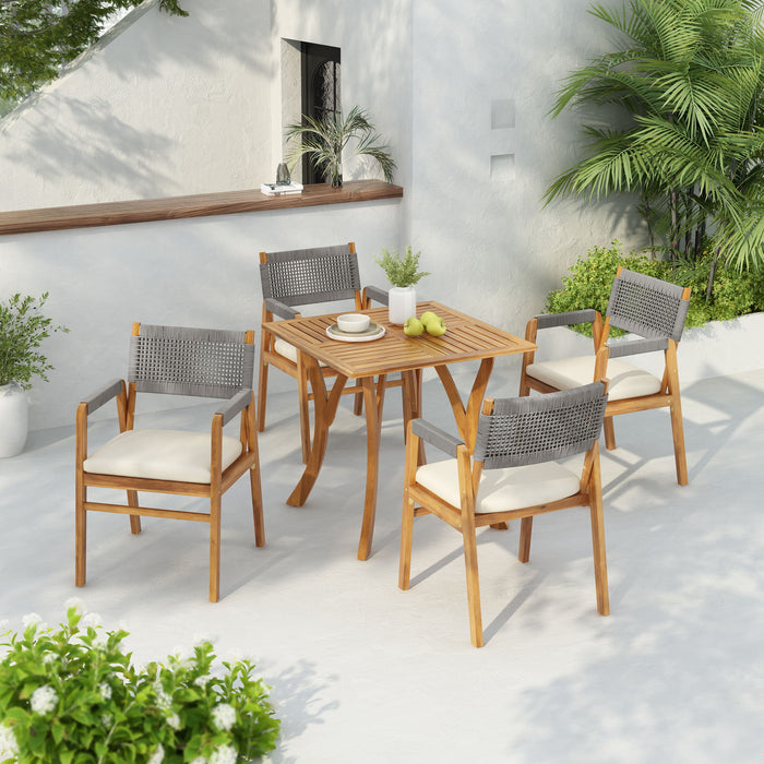 Outdoor Rustic Patio Acacia Bistro Set With Cushions