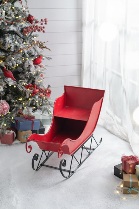 Iron Sleigh Large, Distressed Christmas Santa Sleigh Holiday Decoration