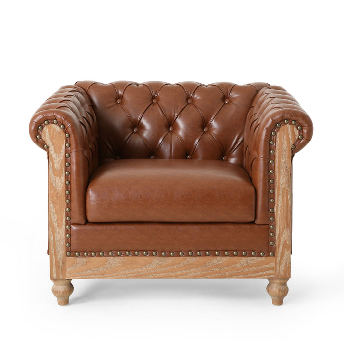 Luminex - Tufted Upholstered Club Chair With Nailhead Accents And Scrolled Tuxedo Arms
