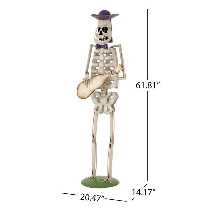 Halloween Skeleton Guitar Yard Decoration For Outdoor Porch - Ivory White