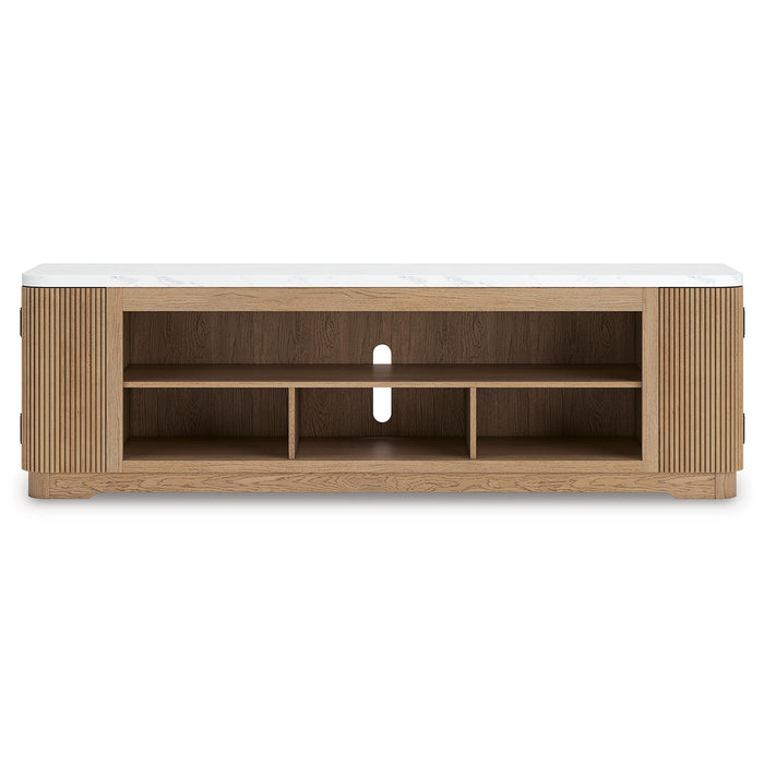 Camdill - XL TV Stand With Fireplace Option - Light Brown