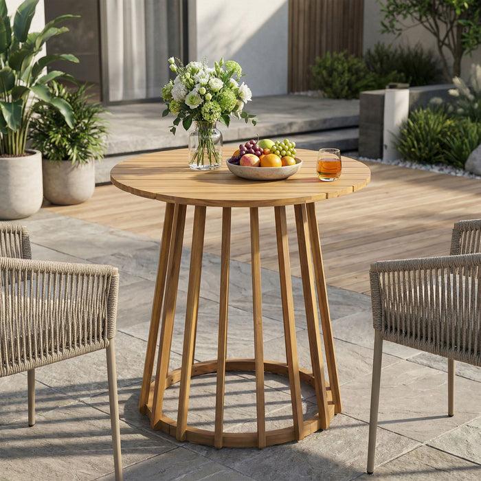 Outdoor Round Top Dining Table, Round Bistro Table - Teak
