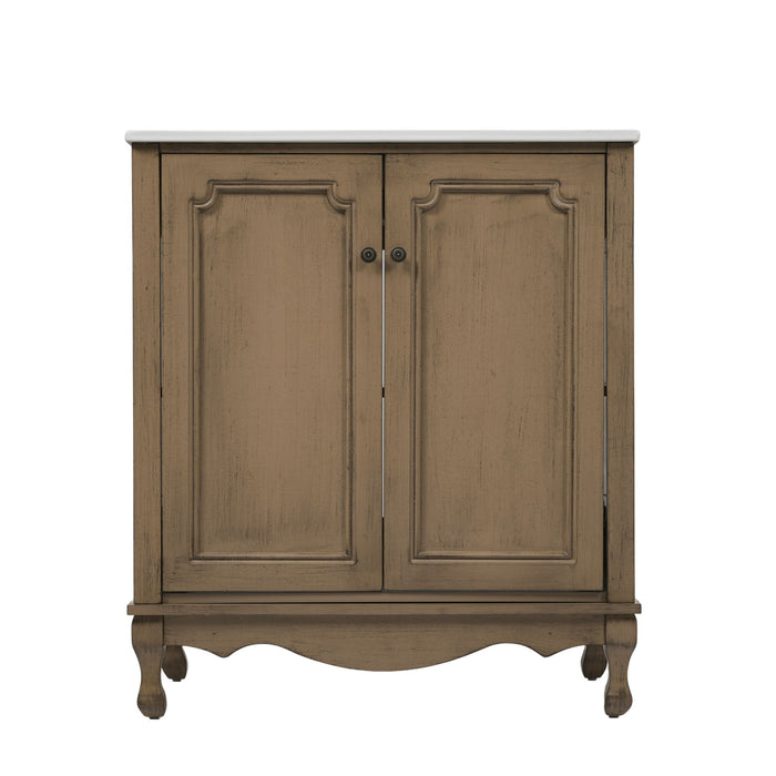 Vintage Bathroom Vanity With Ceramic Sink, Adjustable Shelves