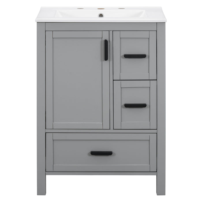 Bathroom Vanity With Sink, Soft Close Door, Double Layer Door Shelf And 3 Drawers - Gray