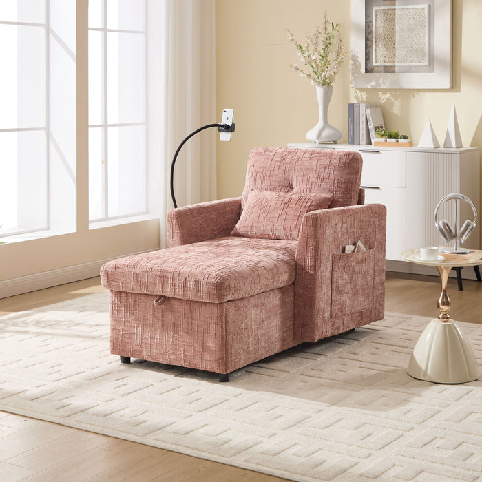 Multifunctional Chenille Recliner Sofa With Storage And Phone Bracket