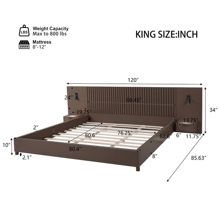 Platform Bed Frame With Built In Nightstands & Reading Lights