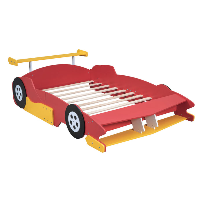 Race Car-Shaped Platform Bed With Wheels