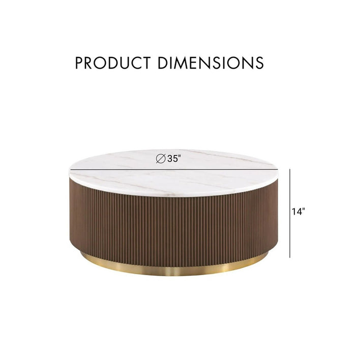 3 Piece Table Set Round Cocktail Table And 2 Round End Tables - Brown / Gold / White