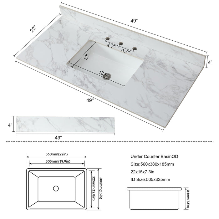 Elegant Sintered Stone Bathroom Vanity Top With Rectangular Undermount Ceramic Sink