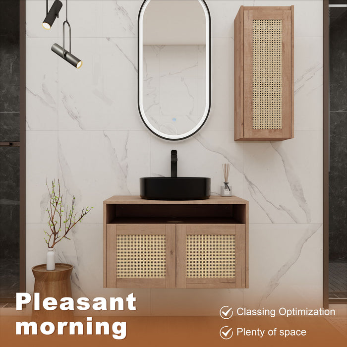 Bathroom Vanity With Art Sink And Side Cabinet, Float Mounting Design