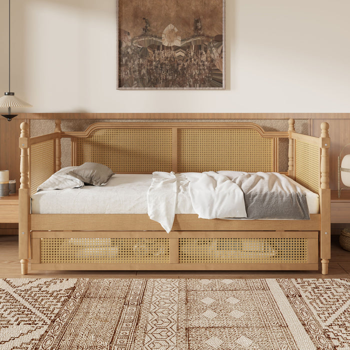 Traditional Style Rattan Daybed, No Box Spring Needed