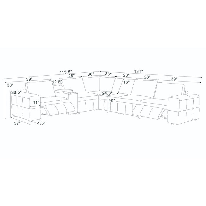 Upholstered Large Arms Sectional With Recliner Seats