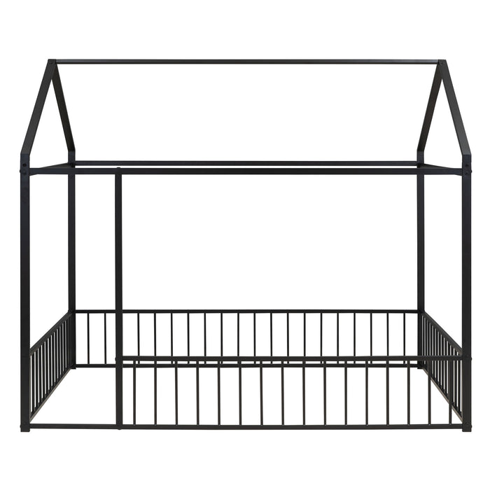 Metal Bed House Bed Frame With Fence