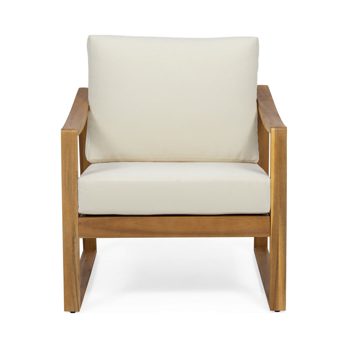 Outdoor Acacia Wood Club Chairs With Water Resistant Cushions - Teak / Beige