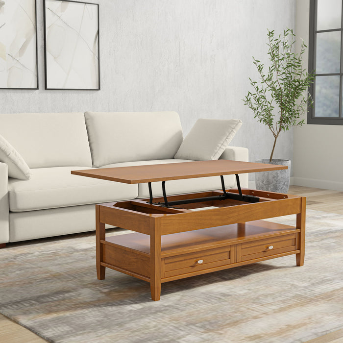 Warm Shaker - Lift Top Coffee Table With Hidden Storage And Lift Top Functionality - Brown