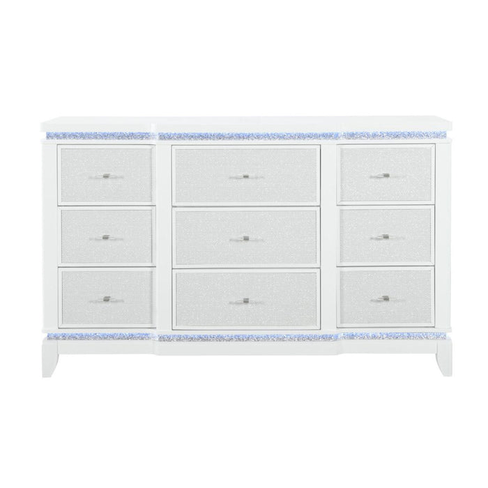Adalid - Dresser With LED Light And Glittered Drawer Fronts - White