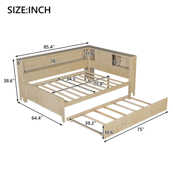 Full Size Daybed With Storage Shelves And Trundle - Ancient White