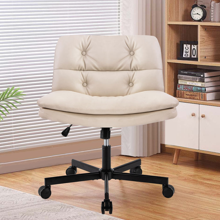 Large Size Swivel Home Office Desk Chair Armless Office Room Chair - Beige