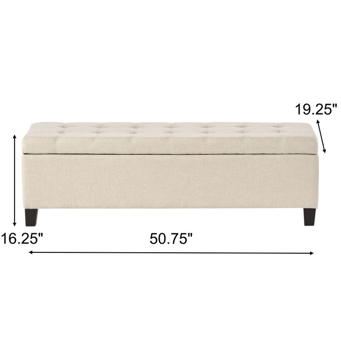 Storage Ottoman With Tufted Top And Pillow Soft Cushioning - Beige