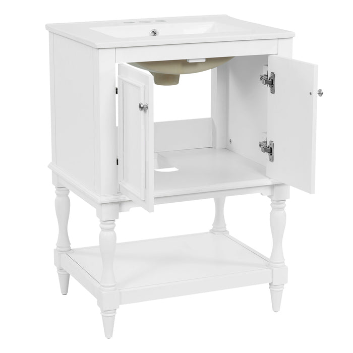 Modern Bathroom Vanity With Sink, Rectangular Cabinet With Open Shelf And Closed Storage