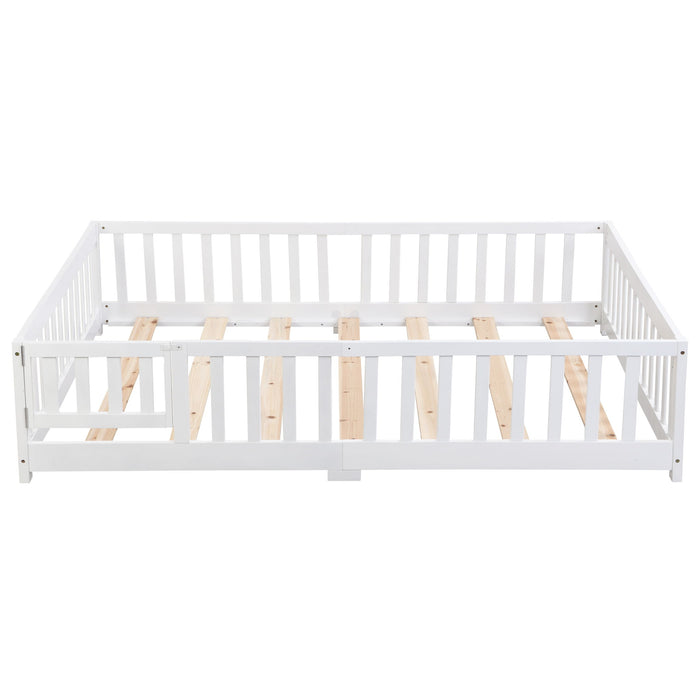 Solid Wood Floor Bed With Door And Fence For Children
