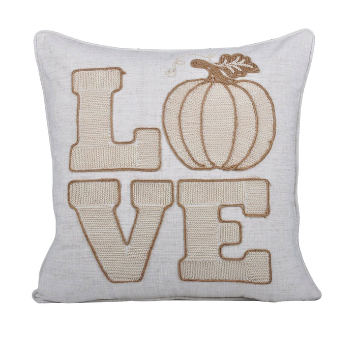 Love Pumpkin Embroidered Throw Pillow - Natural
