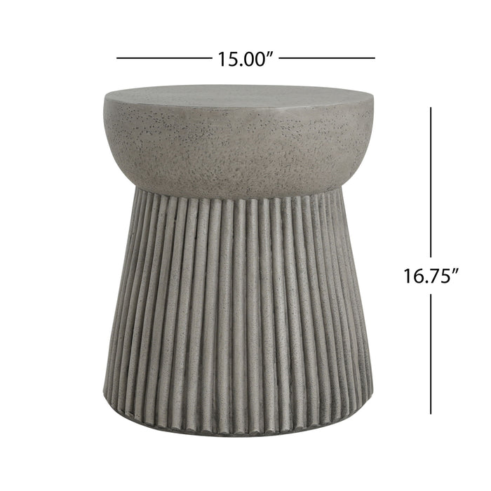 Modern Outdoor Lightweight Concrete Side Table With Hourglass Design - Light Gray