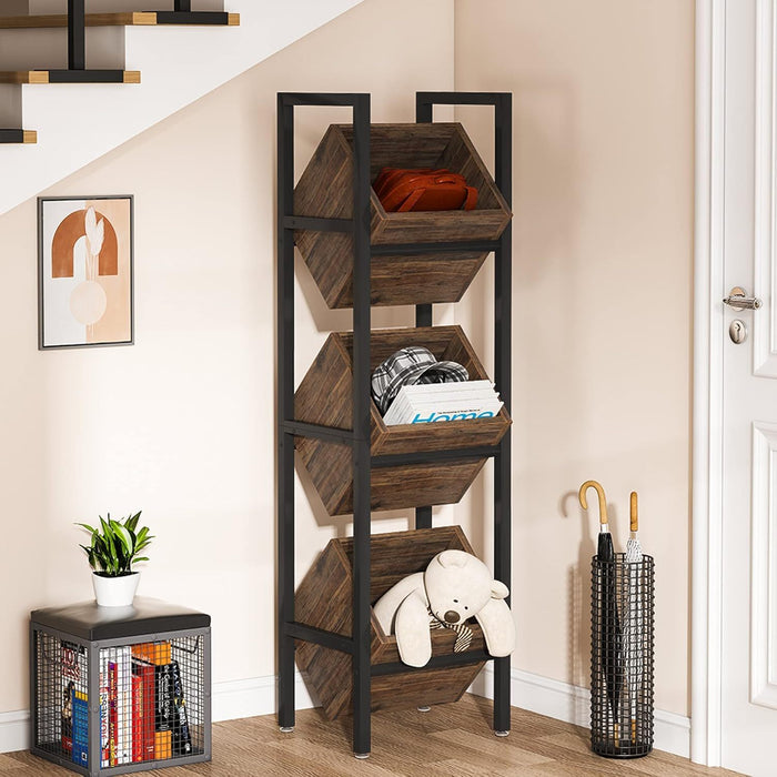 3 Tier Basket Stand With Angled Baskets, Vertical Storage Tower For Kitchen - Black