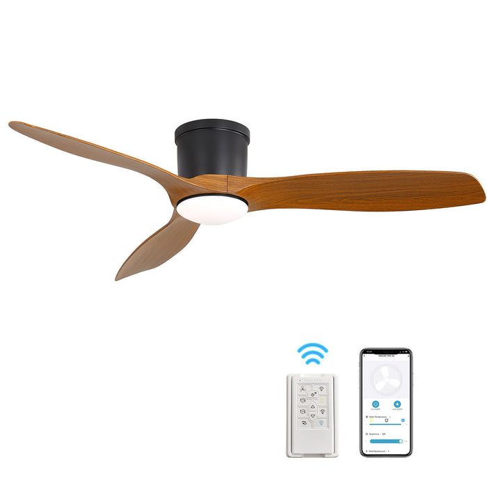 Smart Ceiling Fan With Remote Control, 3 Blades, Dimmable LED Light, Reversible DC Motor - Black