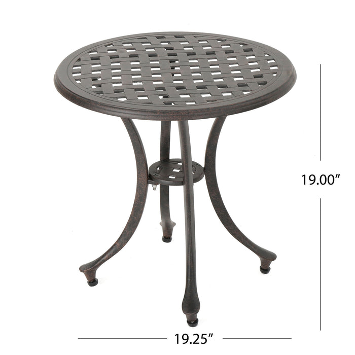 Lunaire - Outdoor Round Cast Aluminum Side Table With Lattice Top And Curved Legs - Bronze
