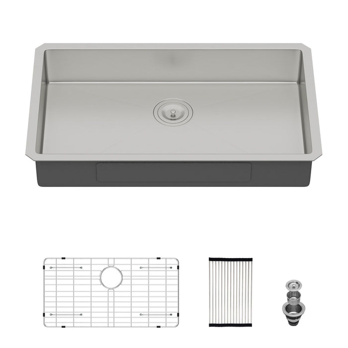 Ada-Compliant 27" Undermount Sink, Low Depth Single Bowl - Brushed Nickel