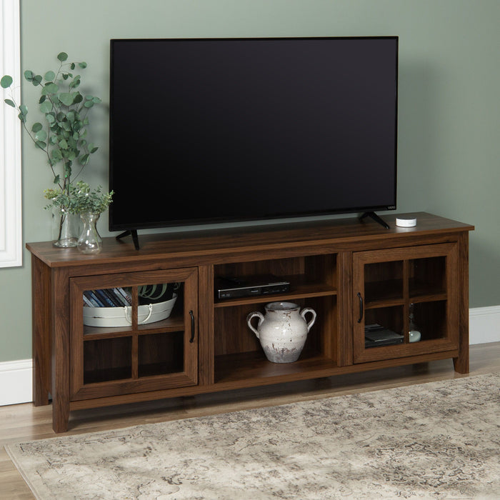 Modern Farmhouse 2 Door Glass Windowpane 70" TV Stand For 80" TVs