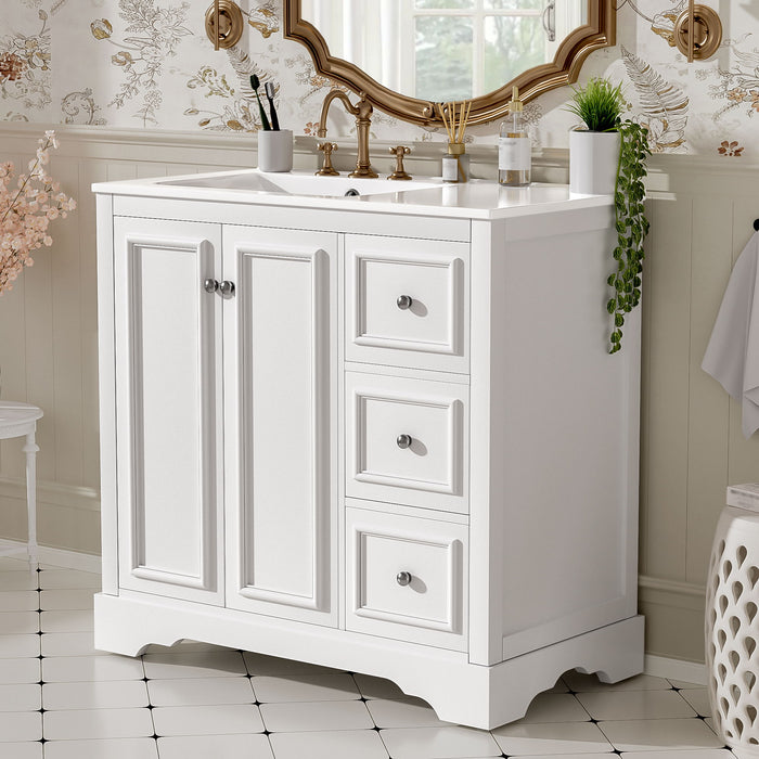 Bathroom Vanity With Sink, Soft-Close Doors, Adjustable U-Shelf, 3 Drawers
