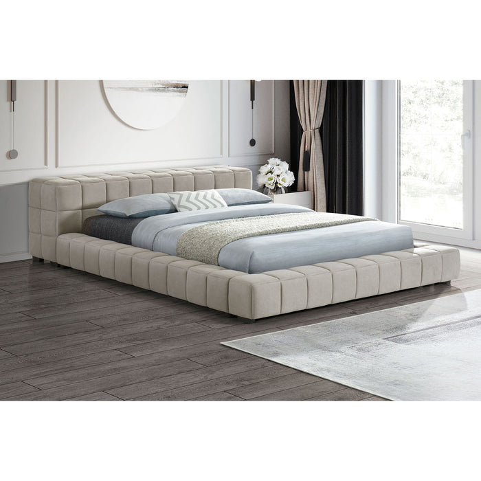 Kinsley - Upholstered Full Platform Bed With Low Profile And Tufted Headboard - Taupe