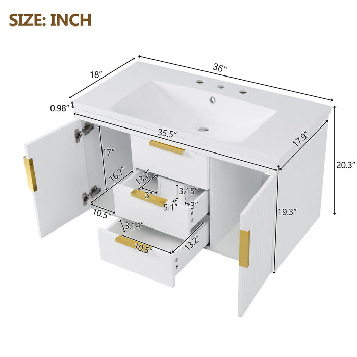 Wall Mounted Bathroom Vanity With Sink, Floating Storage Cabinet With 2 Drawers
