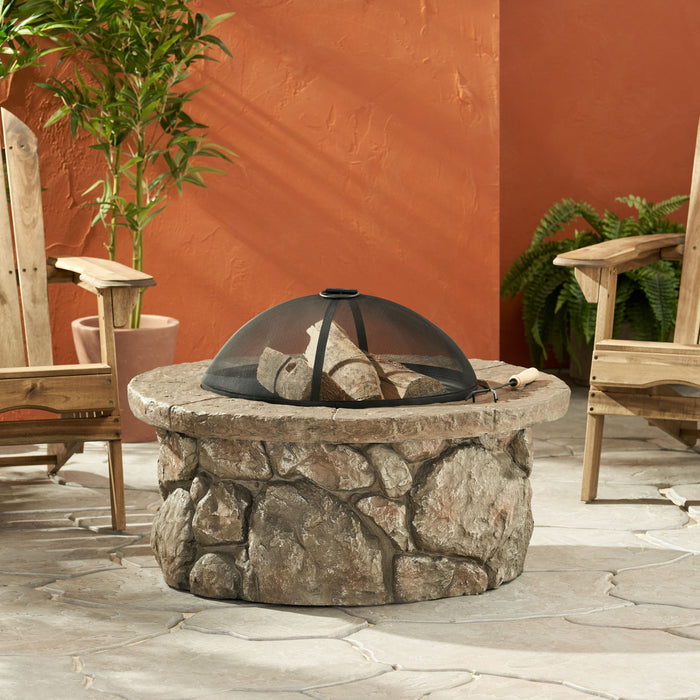 Outdoor 34" Lightweight Concrete Wood Burning Fire Pit - Stone Gray
