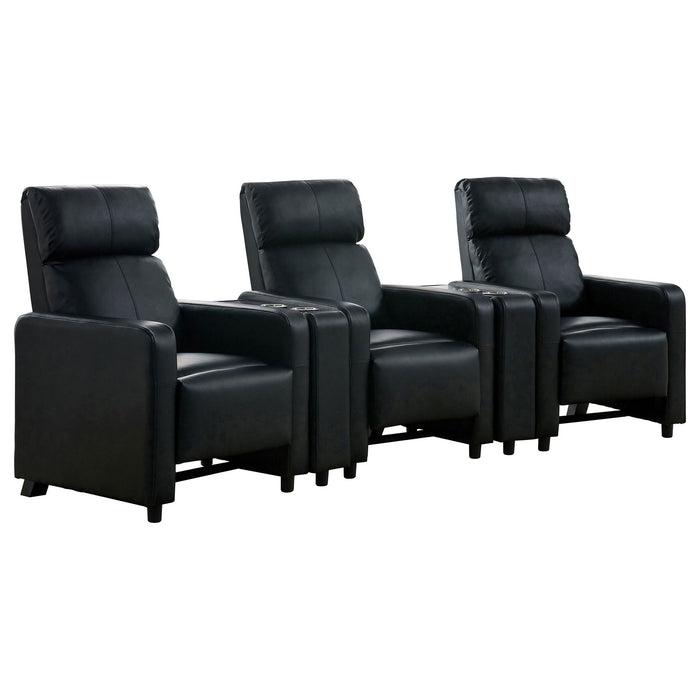 Warren - 3 Seater Home Theater With 2 Wedge Consoles Recliners - Black