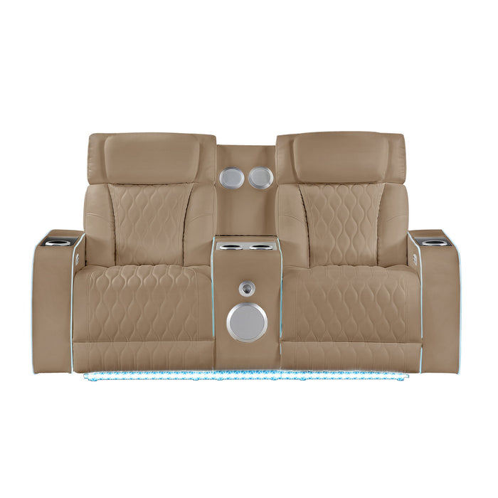 Electra - Power Reclining Loveseat With Power Headrests, Console, Speakers, Massage, LED Lighting And USB Control