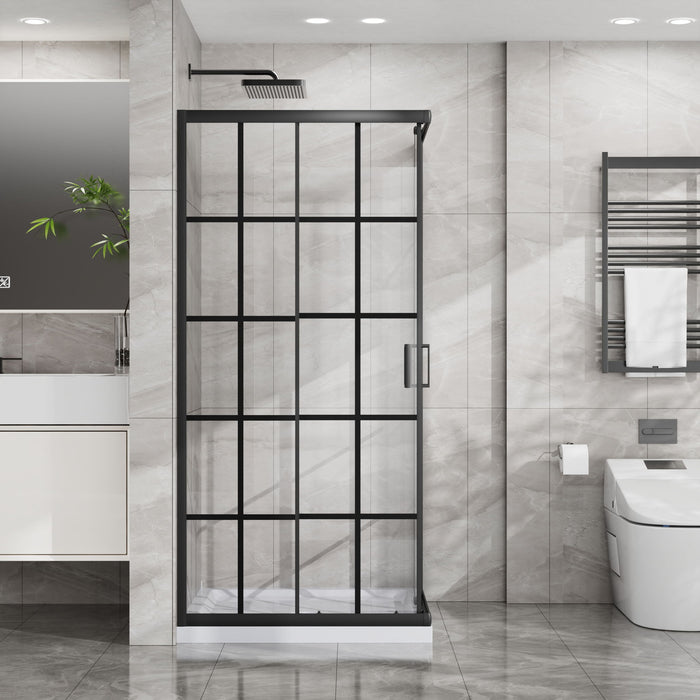 Corner Shower Door, Shower Enclosure With Dual Sliding Doors - Matte Black