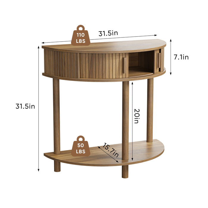 Half Moon Console Table For Living Room - Walnut