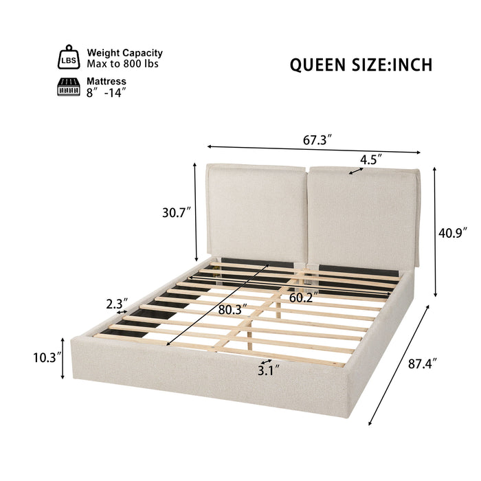 Double Pillow Upholstered Headboard, Skin Friendly Textured Fabric , Queen - Beige