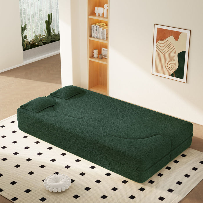 Modern Floor Sleeper Sofa Bed With 2 Pillows, Convertible Twin Size Folding Mattress For Living Room