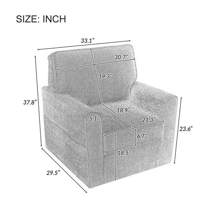 360° Swivel Accent Barrel Armchair With Side Pockets, Compact Design