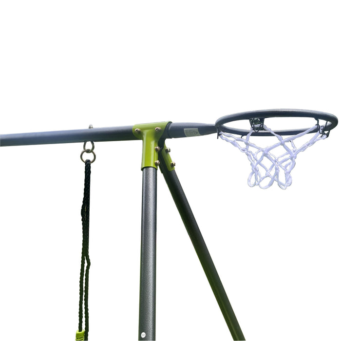 Interesting Six Function Swingset With Net Swing Metal Plastic Safe Swing Set 440Lbs For Outdoor Playground For Age 3+ With 31.5" Net Swing - Gray / Blue