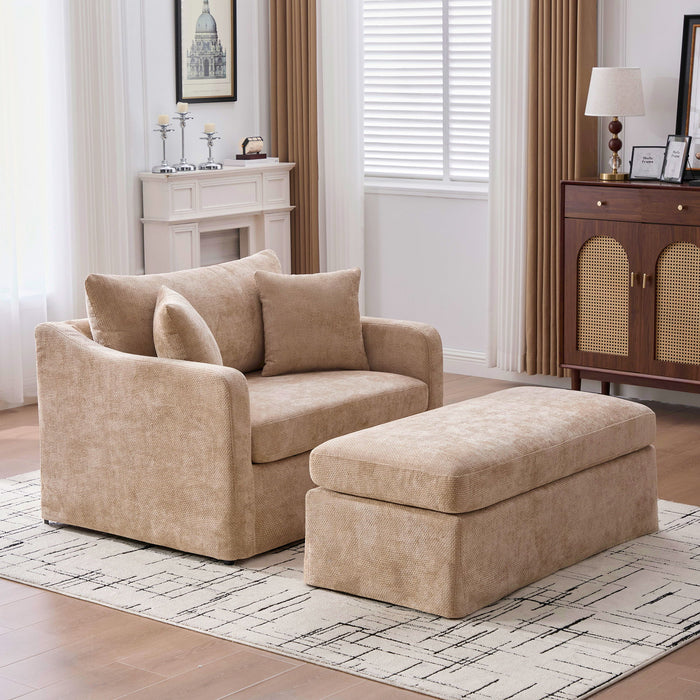 Accent Chair With Ottoman, Includes 2 Bolster Pillows