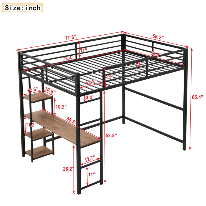 Loft Bed With Built In Desk And Storage Shelves, Full Size - Black