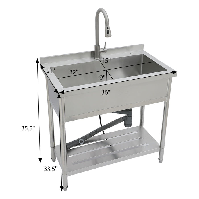 Stainless Steel Freestanding Utility Sink With Pull Out Faucet, Large Single Bowl - Brushed Nickel